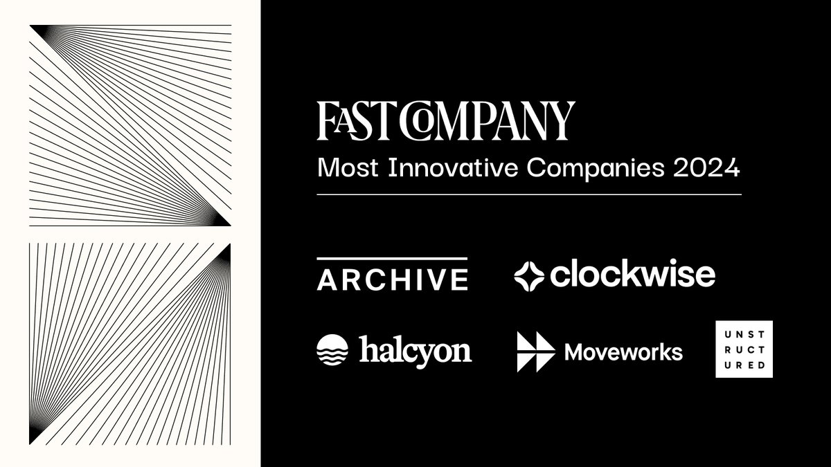 Congratulations to our portfolio companies for being recognized by @FastCompany as one of the #FCMostInnovative companies of 2024: 🛍️@archiveresale for making clothing resale as easy as scan and click ⏰@getclockwise for solving scheduling snafus and saving time 🔐 @HalcyonAi…