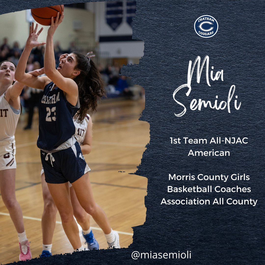 Another incredible year for @miasemioli A combo guard that lead us in assists and second in scoring. Congrats on all the post season honors! #BleedBlue @ChathamCougars @chathamnjhoops @Athletics_CHS @ChathamsTAP @unitedNJaau @CCBasketballUS @Mai_EMS @TinyGreenNBS