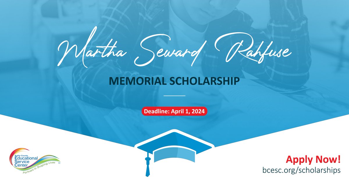 The BCESC is accepting applications for the Martha Seward Rahfuse Memorial Scholarship, open to seniors from Lakota East, Lakota West, Madison, Monroe, New Miami & Ross High Schools. Please find details a& how to apply at bcesc.org/scholarships. #Proud2BCESC #BCESCScholarships