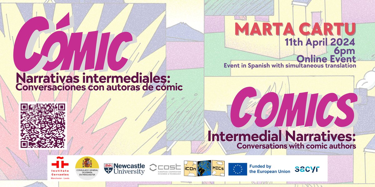 ✏️📙Join us for a new edition of Conversations with Comic Authors as we explore the comics of works of @martacartu. Coord. by Gerardo Vilches (@WatcherBlog) and @JorgeCatala00 ⭐️Don't miss out! 11 April · 6 pm 🎟️Register now bit.ly/comic_cartu @MCRCityofLit @iCOn_MICS