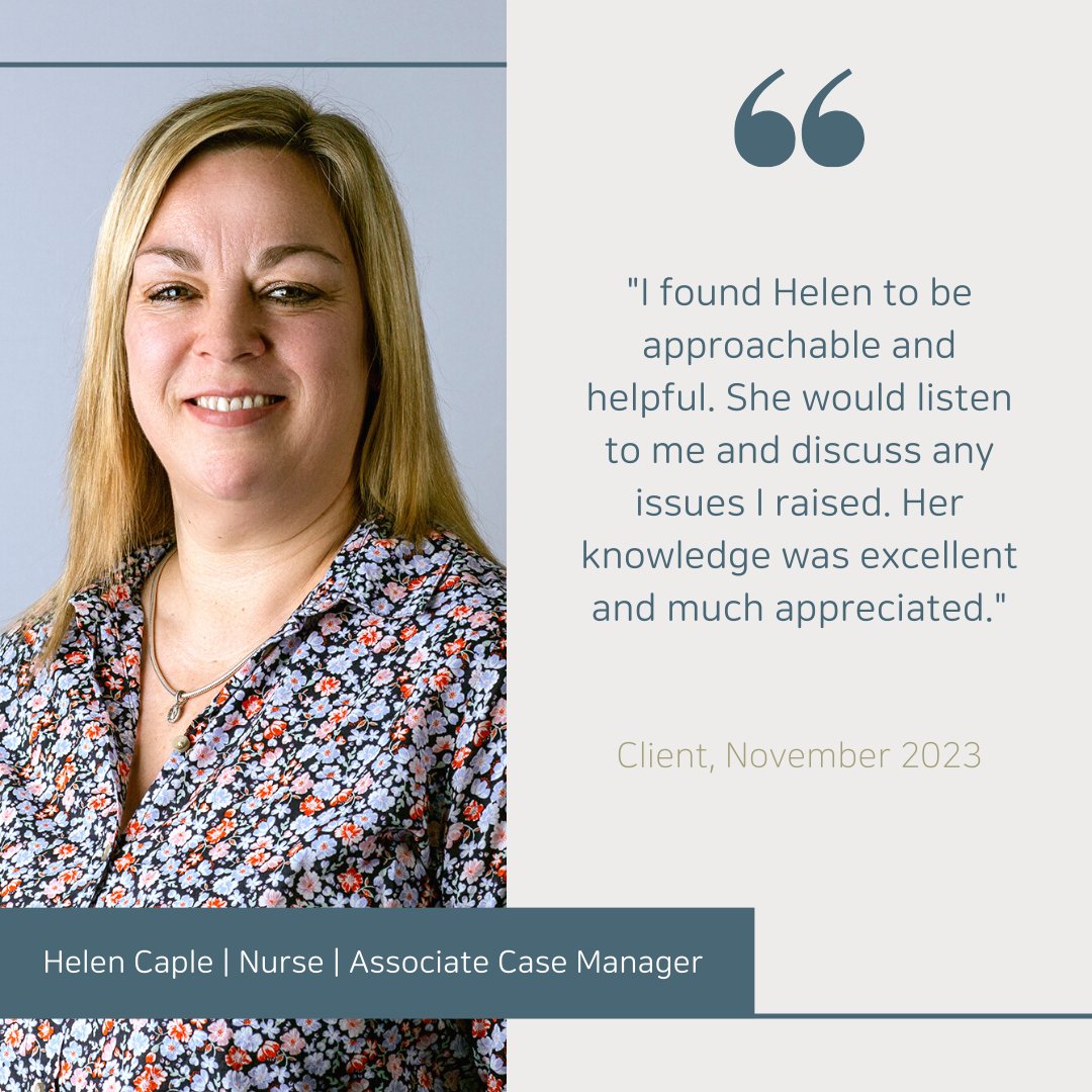 It's #FeelGoodFriday & we're thrilled to share some lovely feedback for case manager Helen Caple!🌟 With 24 years of experience as a nurse, Helen has been instrumental in supporting children and adults following life-changing injuries. Find out more here: eu1.hubs.ly/H08ftq20