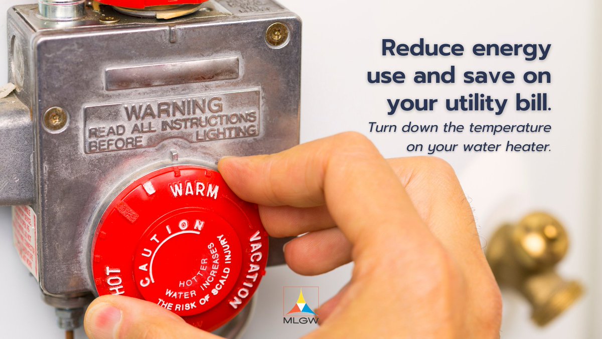 MLGW's tweet photo. Your water heater is the third largest energy user in your home and it operates 24/7. You can reduce your energy use and costs by turning the temperature down to 120 degrees. #MLGW #MLGWTips https://t.co/bjfAZN83H8