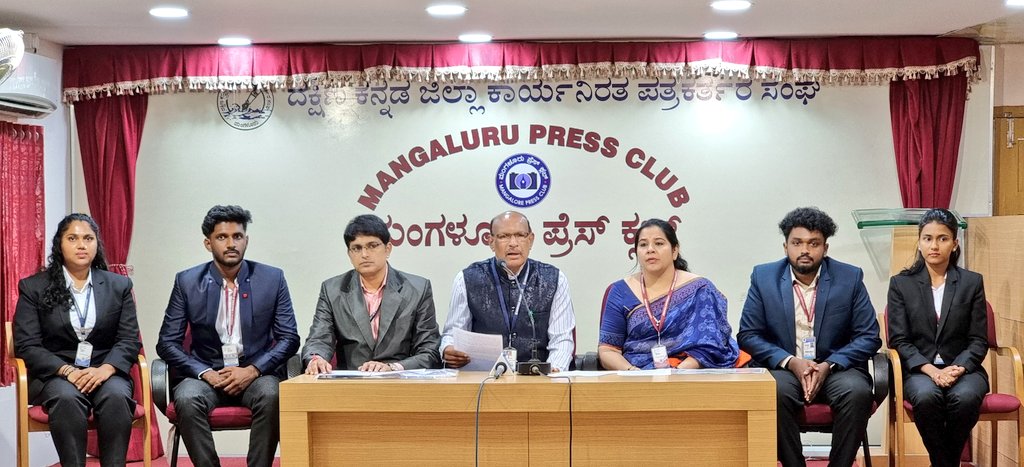 SUIET_Mukka's tweet photo. Tech Yuva @TechYuva &amp; Kalaspandana Press Meet was organised today at Mangaluru Press Club.
Dr Thomas Pinto (Dean), Prof Shrinath Rao K (Convener #TechYuva), Prof Shwetha Pai (Convener #Kalaspandana), Student Coordinators Abhin Rai, Soumya, Thilak Shettigar, Antharya were present. https://t.co/8v5Oq79RrM