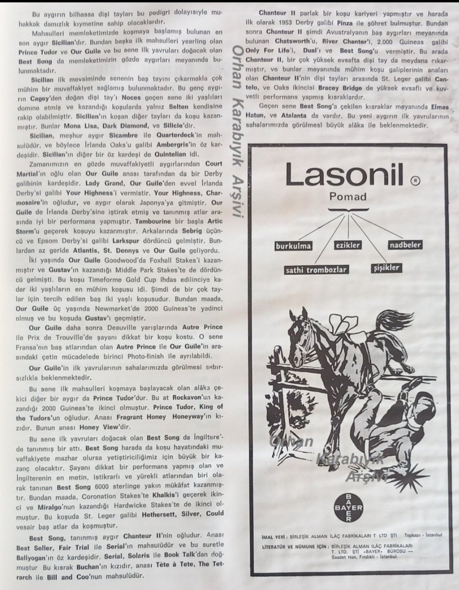 1966 Yarış ve Yetişticilik den 
Dönemin Aygırları üzerine  bölüm  II.