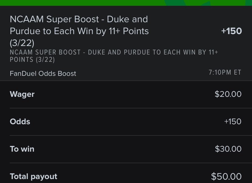 DodgeballFran's tweet photo. FanDuel

NCAAM Super Boost - Duke and Purdue to Each Win by 11+ Points (3/22)

+35.1% EV
-117 FV
5.842u QK
https://t.co/PeyNvClVbS https://t.co/1Whdmxnw4z