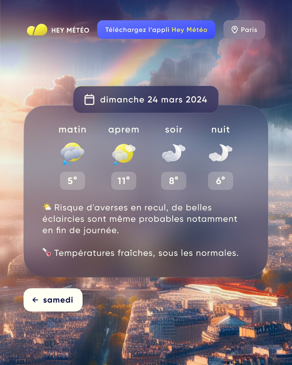 heymeteo's tweet photo. 🎉 C’est le #weekend ! Voici le temps prévu ⬇️

📱 Téléchargez l'application ➡️ https://t.co/EVijqix2Fd https://t.co/JSYEDtBqz2