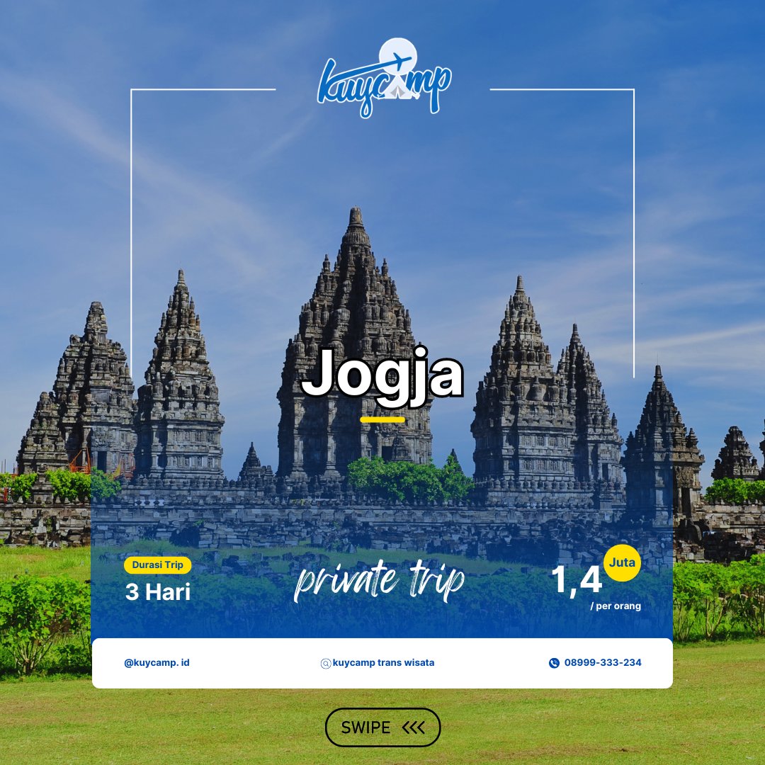kuycamp_id's tweet photo. 𝙋𝘼𝙆𝙀𝙏 𝙒𝙄𝙎𝘼𝙏𝘼 𝙅𝙊𝙂𝙅𝘼 𝟯 𝙃𝘼𝙍𝙄 𝟮 𝙈𝘼𝙇𝘼𝙈
Jogja adalah salah satu kota yang banyak dikunjungi wisatawan.  "Jogja terbuat dari rindu, pulang, dan angkringan."
#jogjakarta #Jogja #Indonesia
.
Prabowo Anies Surya Paloh Gempa Kerasa Tuban #UniqloRamadan https://t.co/9bX2bY9k22