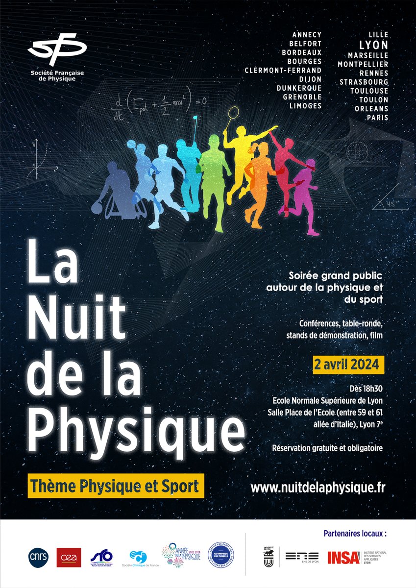 #AnnéePhysique🎆 À Lyon, la Nuit de la Physique se tiendra à l’ENS de Lyon.

Philippe Odier, enseignant chercheur ENS de Lyon au Laboratoire de physique de l'ENS de Lyon, interviendra sur l'aérodynamique du vélo.

➡️sfpnet.fr/nuit-de-la-phy…