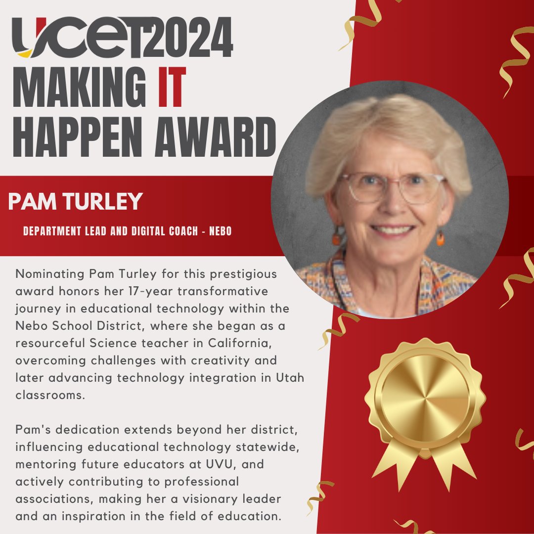 Congrats to this year's #UCET24 award winners! Making IT Happen: @pamturley55 in @neboedtech @NeboDistrict We are so grateful for this amazing community of passionate educators who work tirelessly to help educators learn and grow within the world of educational technology.