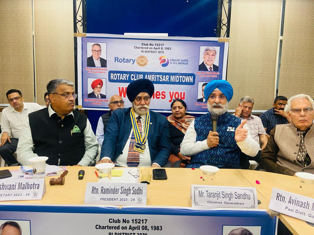 SandhuTaranjitS's tweet photo. A pleasure to address Rotary Club & Inner Wheel Club members of Amritsar Midtown on India's Path to becoming a Global Superpower. Appreciate President Raminder Singh Sodhi and Secretary Ashwani Malhotra for hosting the event.
#IndiaRising #RotaryCommunity #ViksitBharat https://t.co/CRG6J7uP5U