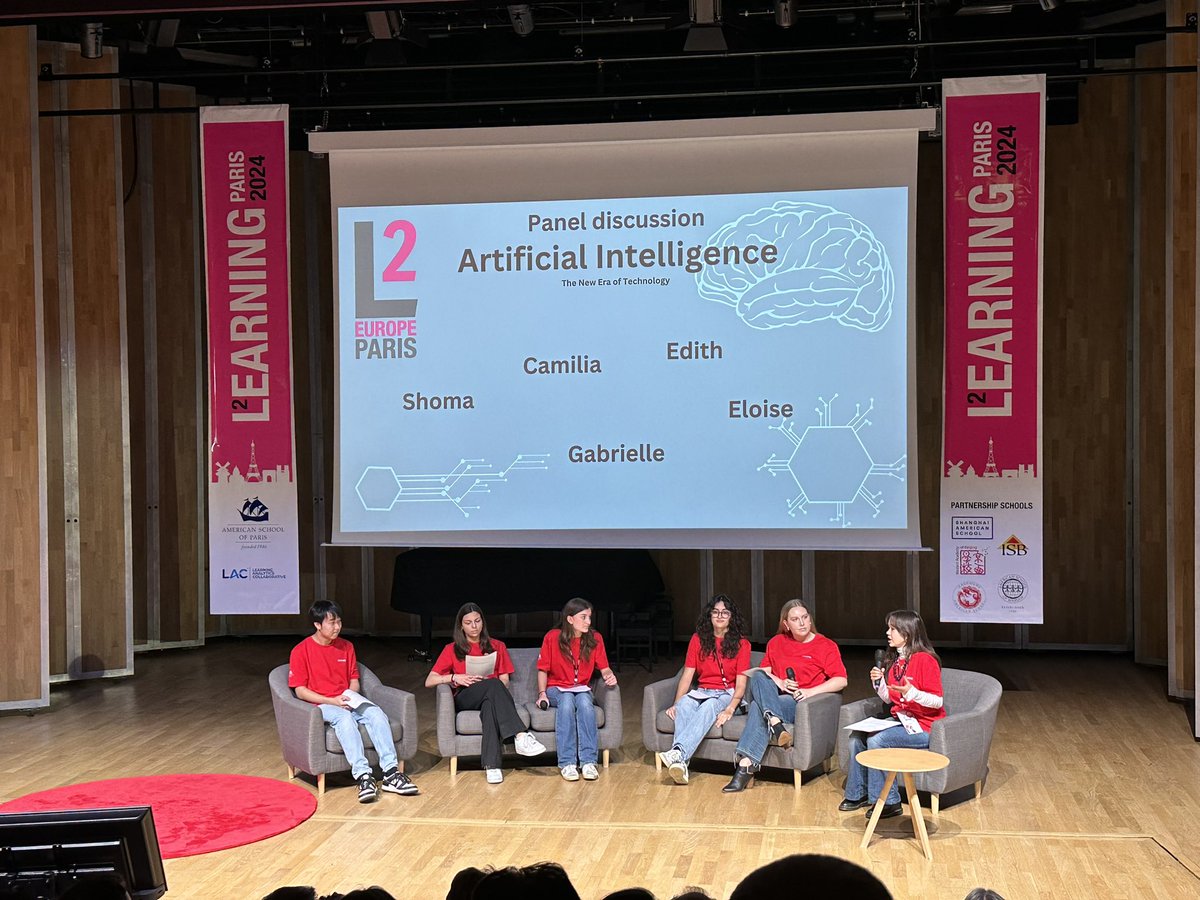 Students leading a panel discussion on #Ai at #Learning2 ➕‘Once we get past the fear of anxiety of AI, we can realize how important a resource it can be.’ ➖‘As a student, I don’t think it’s a good situation at the moment.’ Great to hear balanced &amp; nuanced perspectives. #edtech
