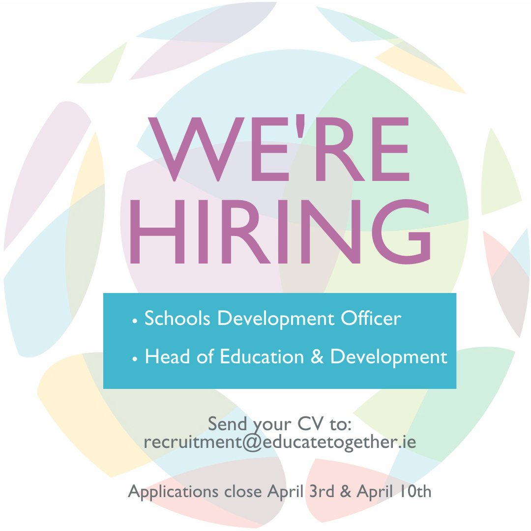 EducateTogether's tweet photo. Passionate about shaping the future of education? Join us at Educate Together! We're looking for two dedicated individuals to fill the roles of Head of Education and Development &amp; Schools Development Officer. For more information and to apply visit https://t.co/77NEfYdBJY https://t.co/XVpQTpd21D