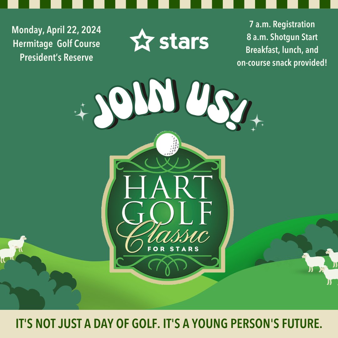 We are just ONE MONTH AWAY from the Hart Golf Classic! Can you believe it?! We are so excited to see you all on the links!!! Be sure to register your team TODAY: bit.ly/STARSGolfRegis…