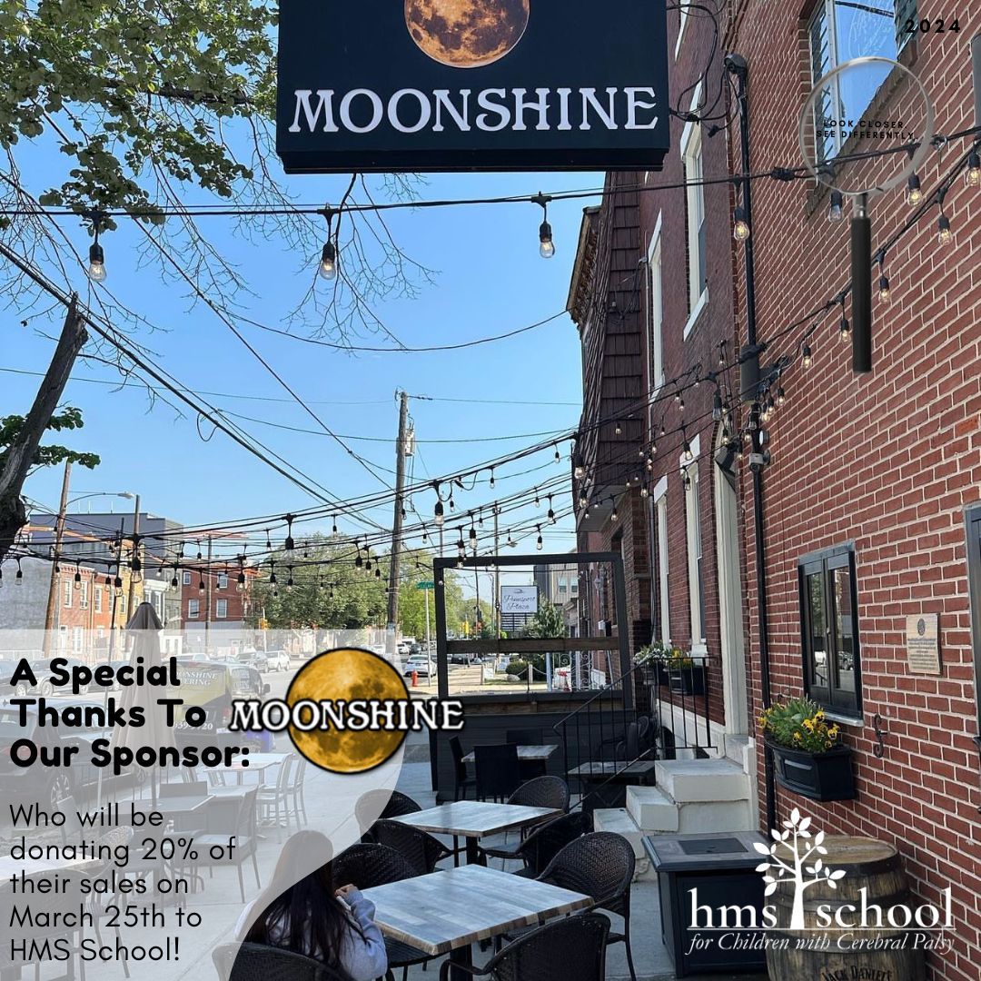 HMSSchoolCP's tweet photo. In honor of HMS School and CP Awareness Month, @MoonshinePhilly will be hosting its 2nd annual 'HMS Day' on March 25th. We encourage you to stop by and dine, as they will be donating 20% of their sales that day to HMS School! RT to share with a friend! ๐ ๐ https://t.co/jVC0lJZvQK