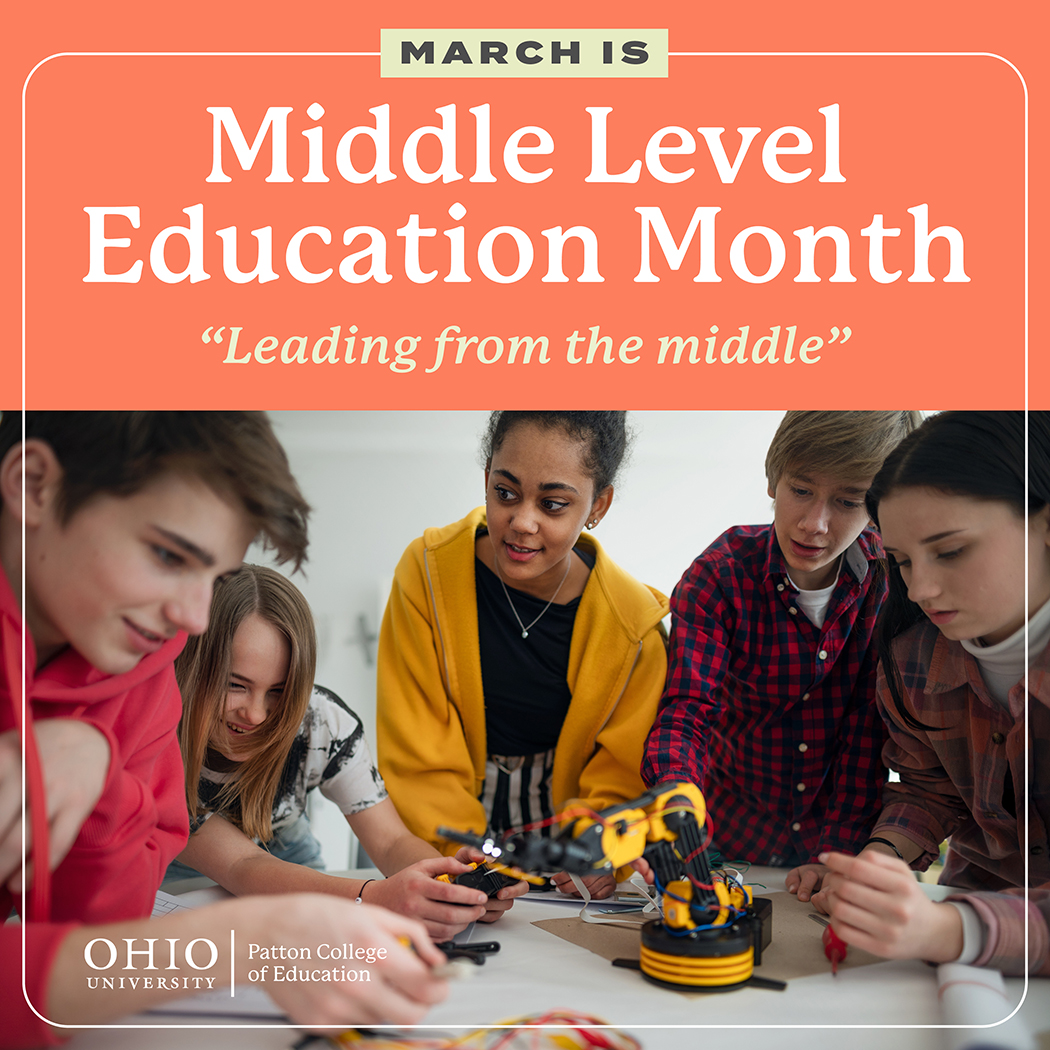 OHIOPattonCOE's tweet photo. March is Middle-Level Education Month — a time to honor the commitment and leadership of middle school educators who navigate the unique challenges of working with adolescents in their most formative years.
Learn more: https://t.co/Kppabvj6UT
#MiddleLevelEducation #CALLEDToLead https://t.co/3LAjqfFaIc
