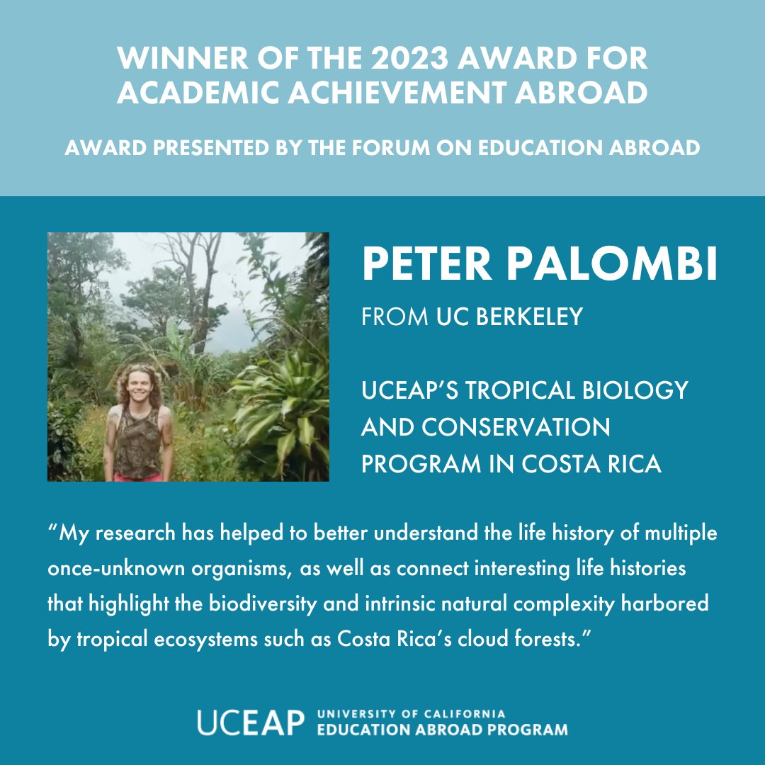 UCEAP congratulates Peter for his outstanding accomplishments, winning two awards- the UCEAP Undergraduate Research Award and The Forum on Education Abroad's 2023 Award for Academic Achievement Abroad.⁠