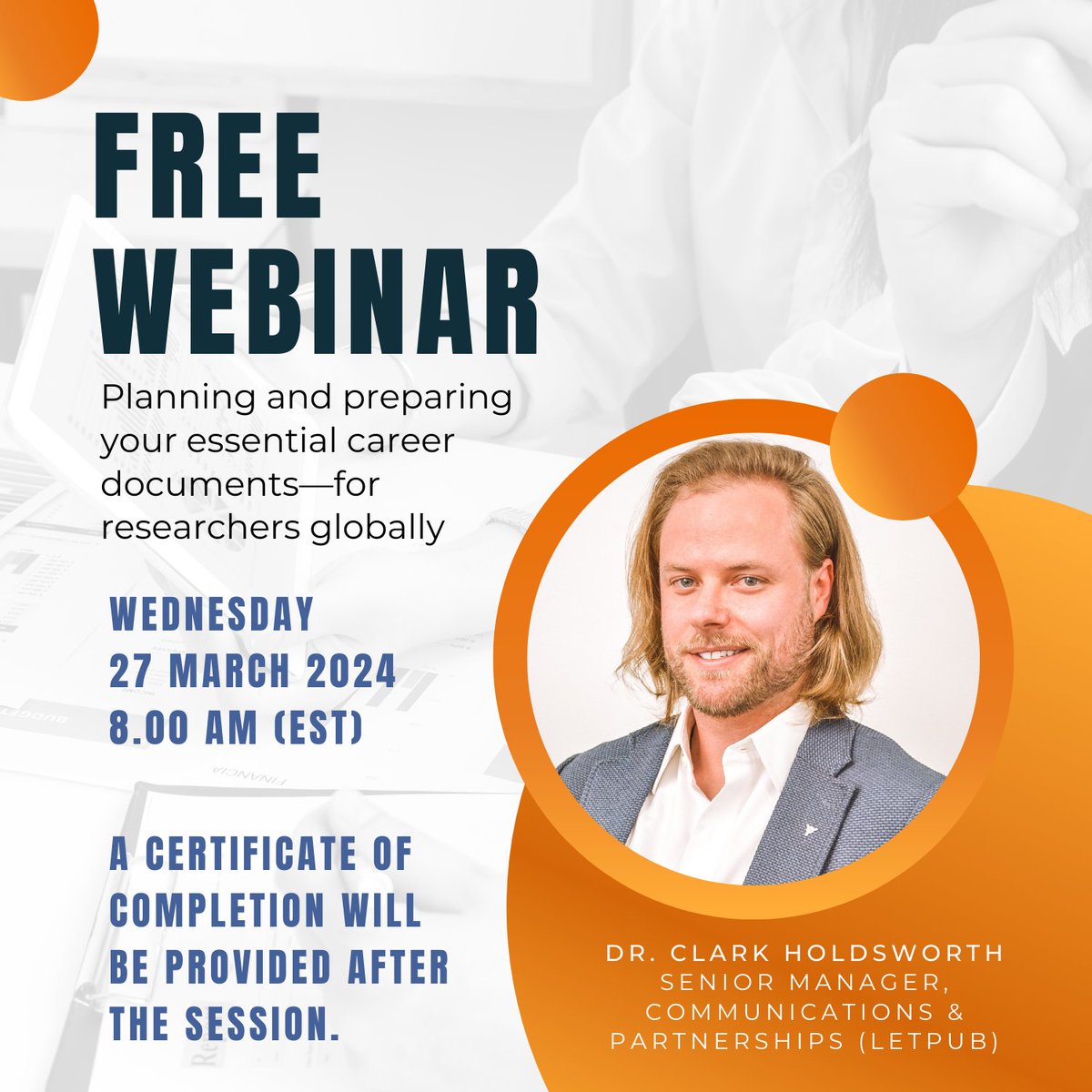 Join this month’s FREE webinar with Dr. Clark Holdsworth on March 27th at 8am EST! Dr. Holdsworth will discuss the expectations of journal editors, potential employers, and colleagues when preparing career documents. Register here: peeref.com/webinars/6dfaf…