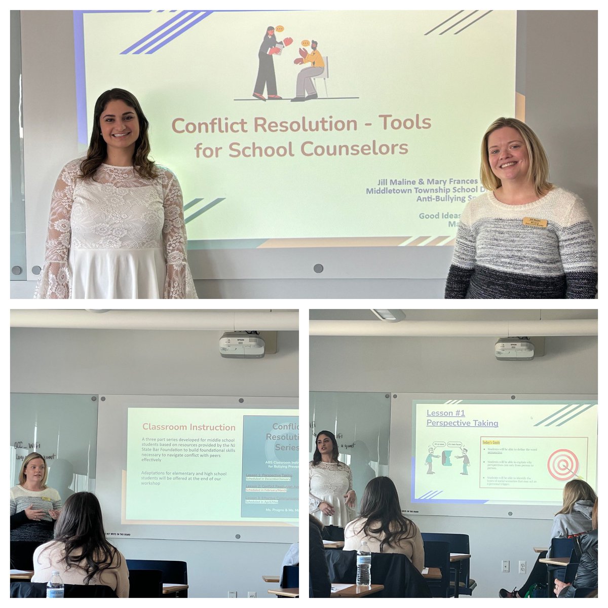 ABSMiddleSchool's tweet photo. Ms. Maline and Ms. Prugno spent the day sharing some Conflict Resolution tools with school counselors from Monmouth and Ocean counties at the annual Good Ideas Conference, held at Ocean County College! #MTPSPride https://t.co/5XkxDV9x1k