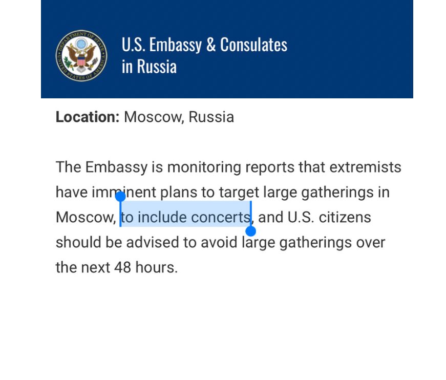 If the US embassy in Russia knew that a terrorist attack was planned to take place in a "concert" in central Moscow, 

than the Kremlin knew about this as well. 

So the only question is did Putin allow this to happen, 

or did he orchestrate it?