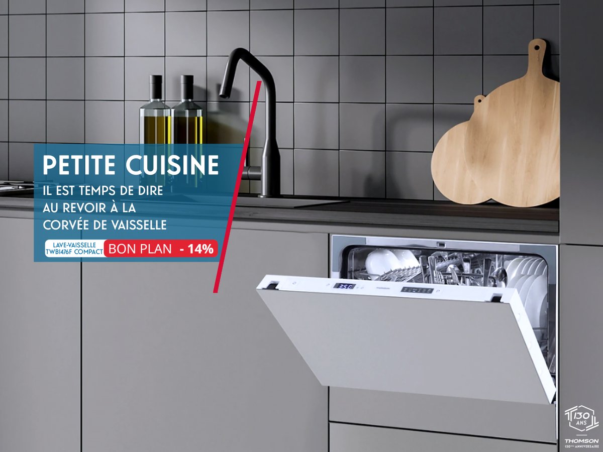 Le lave-vaisselle tout intégrable #Thomson TWBI476F COMPACT, d'une capacité de 6 couverts, bénéficie d'une faible hauteur. Il trouvera sa place dans un petit espace ou une petite cuisine ! 😉 ▶️ darty.com/nav/achat/gros… #ThomsonÉlectroménager #BonPlan #PROMO