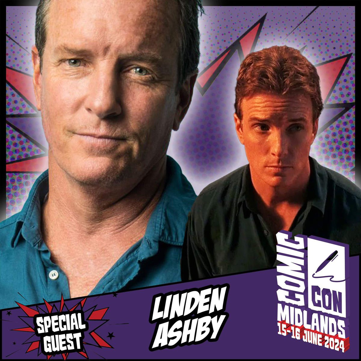 Comic Con Midlands welcomes Linden Ashby, known for projects such as Mortal Kombat, Teen Wolf, Purple Hearts, Dark Angel, and many more. Appearing 15-16 June! Tickets: comicconventionmidlands.co.uk