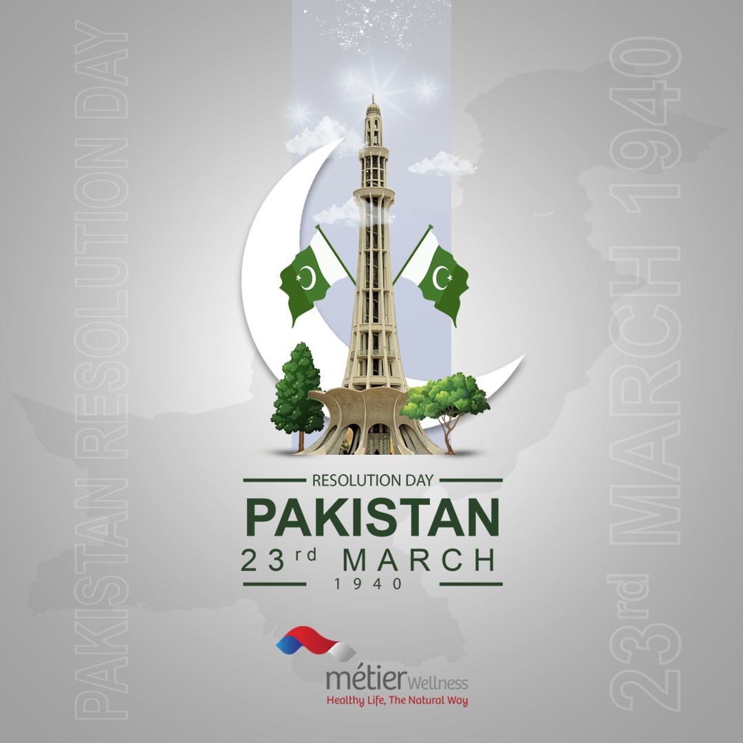 MetierWellness's tweet photo. March 23rd holds a special place in our history as it marks the resolution of Pakistan's Independence. It is a day to remember the hard work and dedication of our ancestors and to recommit ourselves to building a brighter future.  
Pakistan Zindabad!
#PakistanDay #metierwellness https://t.co/2n5jgpsnQb