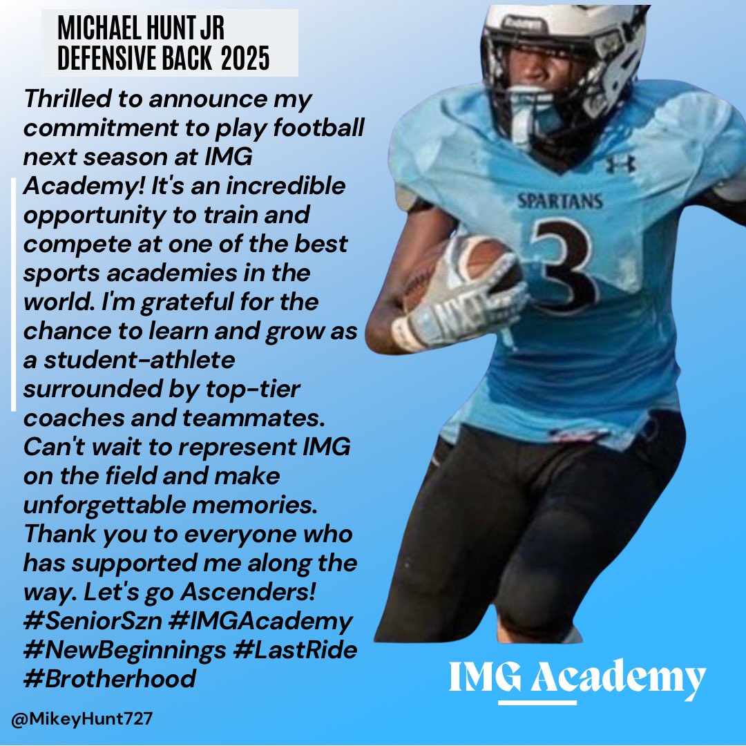 Mikeyhunt727's tweet photo. Thank you to my friends, family, teammates and coaches. We are blessed! @IMGAFootball @DemetricDWarren @CraigHaubert @TomLuginbill @AlPopsFootball @Andrew_Ivins @CoachJuwanIMG @CoachPondIMG @CoachKyleBrey @TheHC_CoachLew  @_thebillymiller @CoachSumlerSDSU @TheCoachHolman https://t.co/yW8romm0Nd