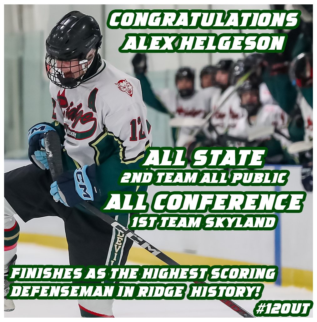 Congratulations to Alex Helgeson!

2nd Team All State (All Public Schools)
1st Team All Conference (Skylands)
Athlete of the month
Finishes his career with Ridge as the all-time leading scorer for Defensemen. <a href="/Ridgegameday/">RIDGE ATHLETICS</a> <a href="/RidgeIceMen/">RidgeIceMen</a>
