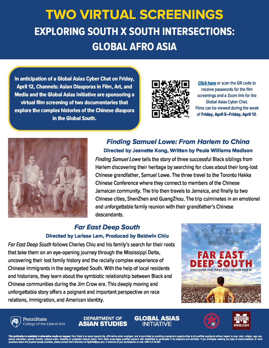 VergeGA's tweet photo. Join us for Exploring South X South Intersections: Global Afro Asia. This GAI Cyber Chat focuses on the films Finding Samuel Lowe: From Harlem to China and Far East Deep South, featuring filmmakers Paula Madison and Baldwin Chu. Participants may screen films and attend the event. https://t.co/ZjUNDMP9Q6
