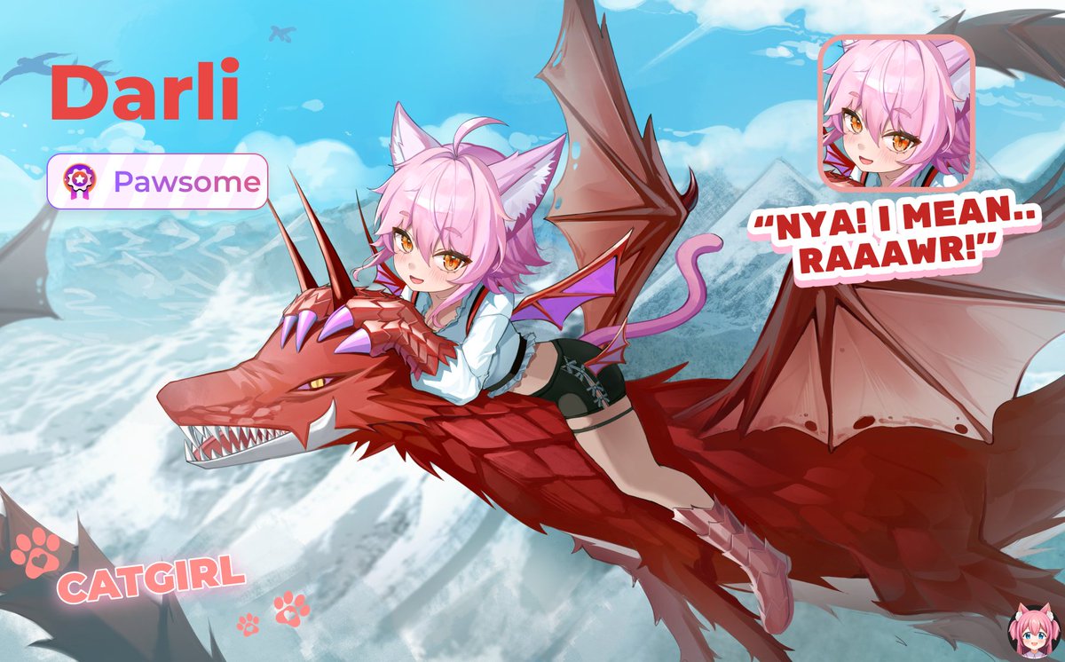 ✨It's Darli, the Dragonkin!✨ 'NYA! I mean.. RAAAWR!' - Darli 'Raised by the King of the Sky, Darli grew up among Dragon-type beasts. She befriends everyone and has a knack for brightening the mood wherever she goes. As a friendly Catgirl, she harbors hopes of one day taking…