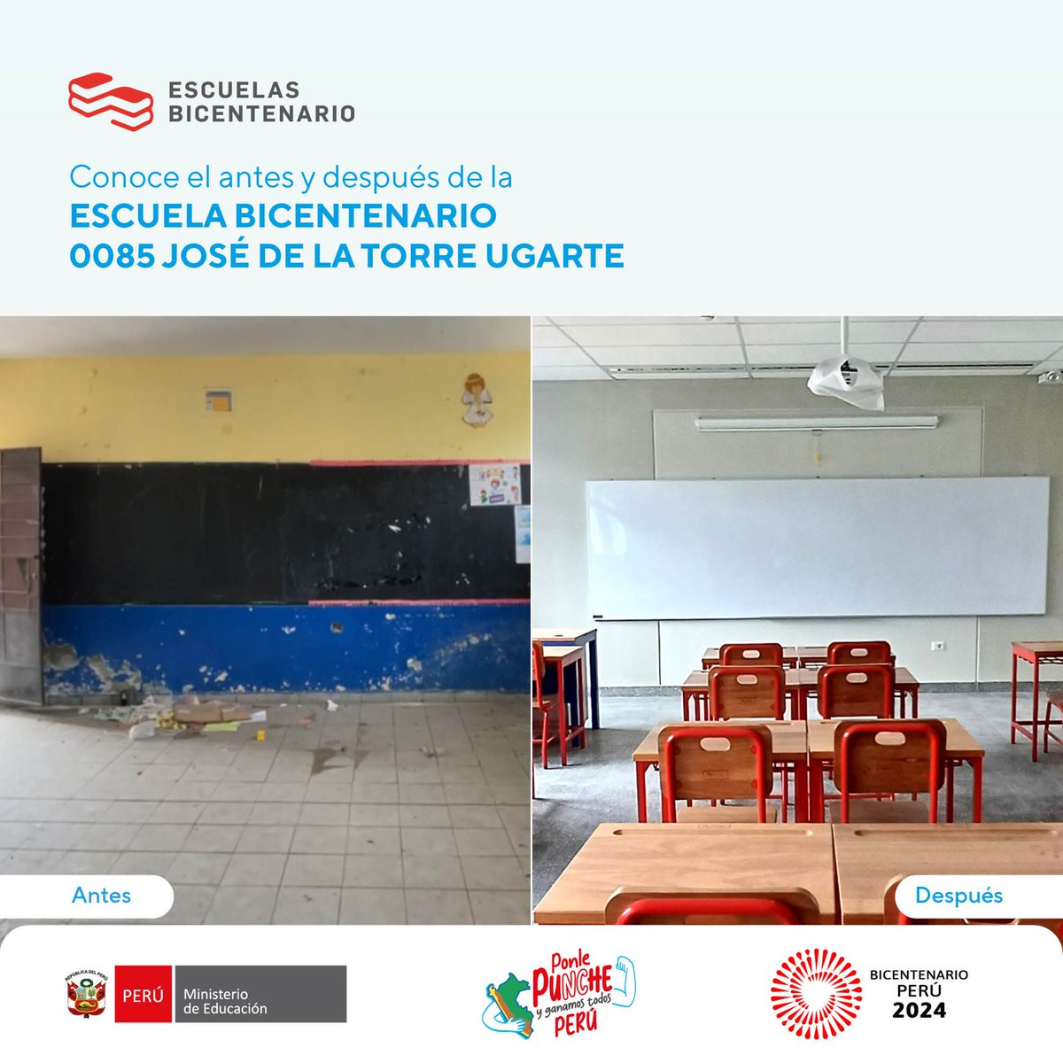 ebicentenariope's tweet photo. 🙌✅ ¡Conoce el antes y después de la IE 0085 José de la Torre Ugarte!
Más de 900 estudiantes del #ElAgustino ya gozan en una de nuestras #EscuelasBicentenario, dejando atrás aulas y ambientes antiguos.
Con @MineduPeru @Ugel05_oficial
#ConPunchePerú #ConstruyendoFuturo #BIAE https://t.co/zs8h9xg4mT