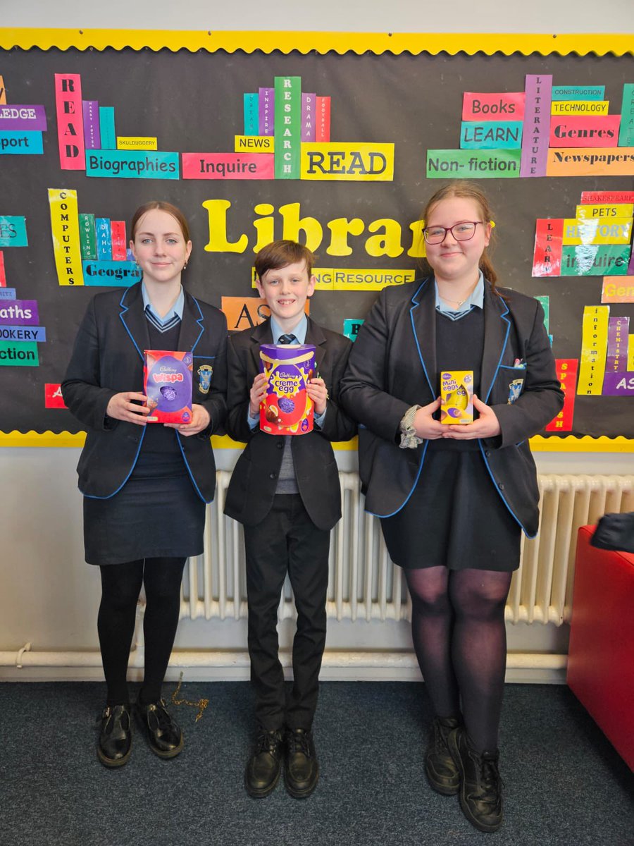Winners of the Library Year 8 Club Easter competition! 🐣 🥇John 8 Lisbreen 🥈Therese 8 Layde 🥉Julia 8 Lisbreen Well done everyone 🤩
