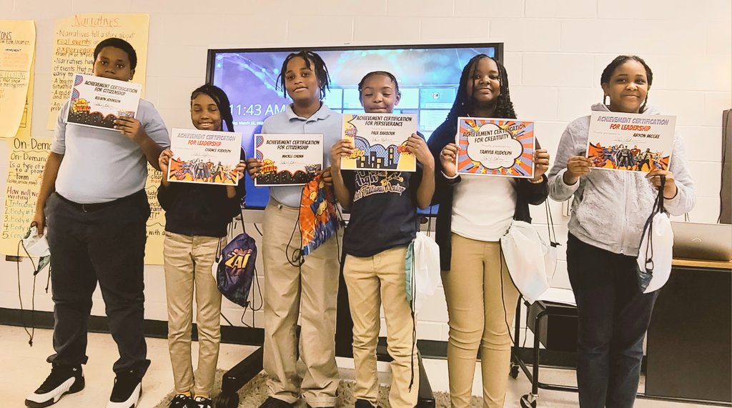JoBarFosterAP's tweet photo. Congratulations to these @We_Are_Foster 5th graders for being recognized for their Superpower in leadership, citizenship, creativity, advocacy, or perseverance.  Thank you to the CCEIS dept in collaboration with Chrystal Power Hawkins for making this event possible.  @gbarhamCEIS https://t.co/zqNcAnvmgU