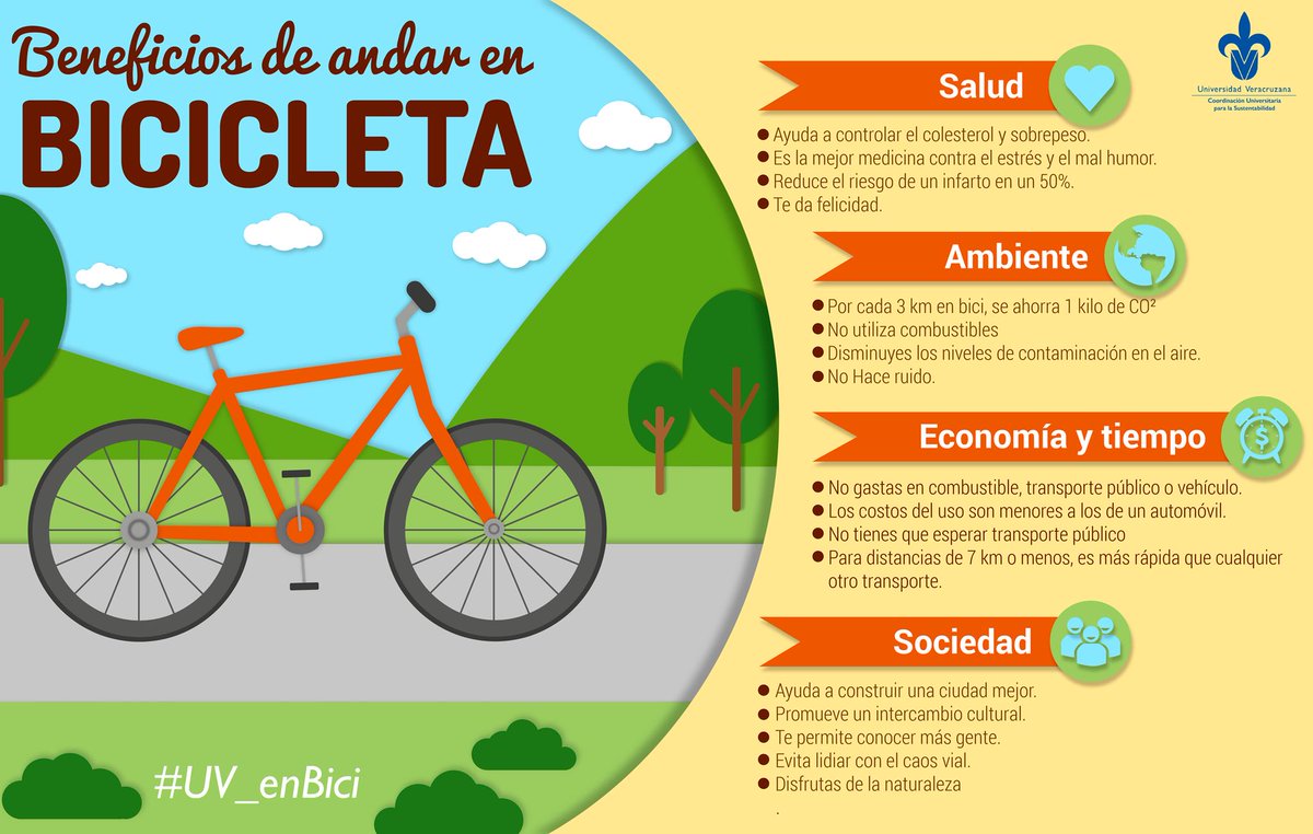 #UV_Sustentable 
¡Mejora tu salud física mientras ayudas al planeta! Utiliza la bicicleta como medio de transporte y aprovecha sus beneficios. 🚲🚲🚲 
Vía: @CoSustenta