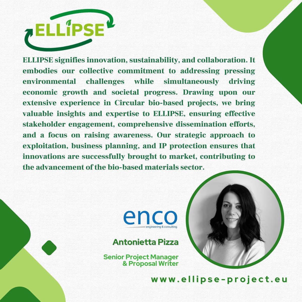 ELLIPSE_Project's tweet photo. 8๏ธโฃ th project representative featured in #WhatELLIPSEmeanstome is
#ELLIPSE's Senior Project Manager & Proposal Writer: ๐๐ท๐ฝ๐ธ๐ท๐ฒ๐ฎ๐ฝ๐ฝ๐ช ๐๐ฒ๐๐๐ช from ENCO Engineering and Consulting srl ๐
#WhatELLIPSEmeanstome๐
It's #ELLIPSEFriday๐ฃ
#CBEresearch #bioplastics https://t.co/Fp6N4EUA58