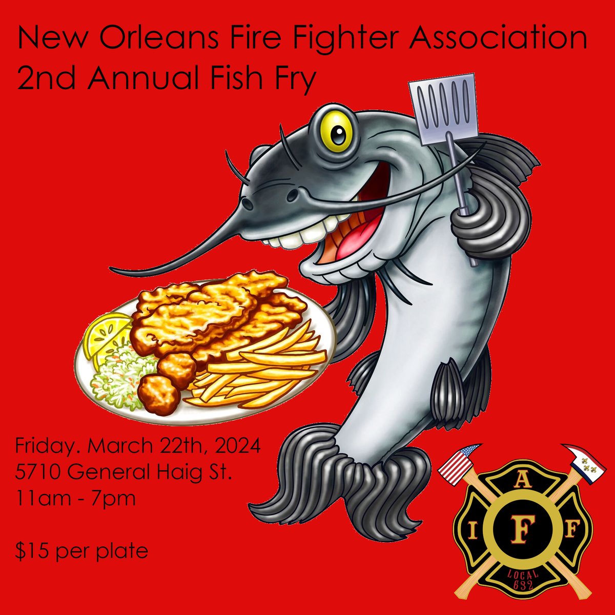 Today at Local 632's Union Hall
5710 General Haig St.
Catfish | Potato Salad | Coleslaw | MacnCheese.
15$
11am - 7pm