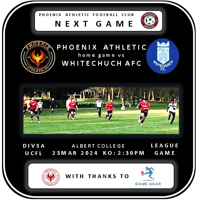 Tricky home fixture this Sat as we host @whitechurchFC in <a href="/UCFL_/">United Churches Football League</a> Div3a. Sides have yet to meet so should be an interesting game. KO in Albert College is 2:30pm. Thanks to #gamegearie  #Upthephoenix #WhitechurchAFC