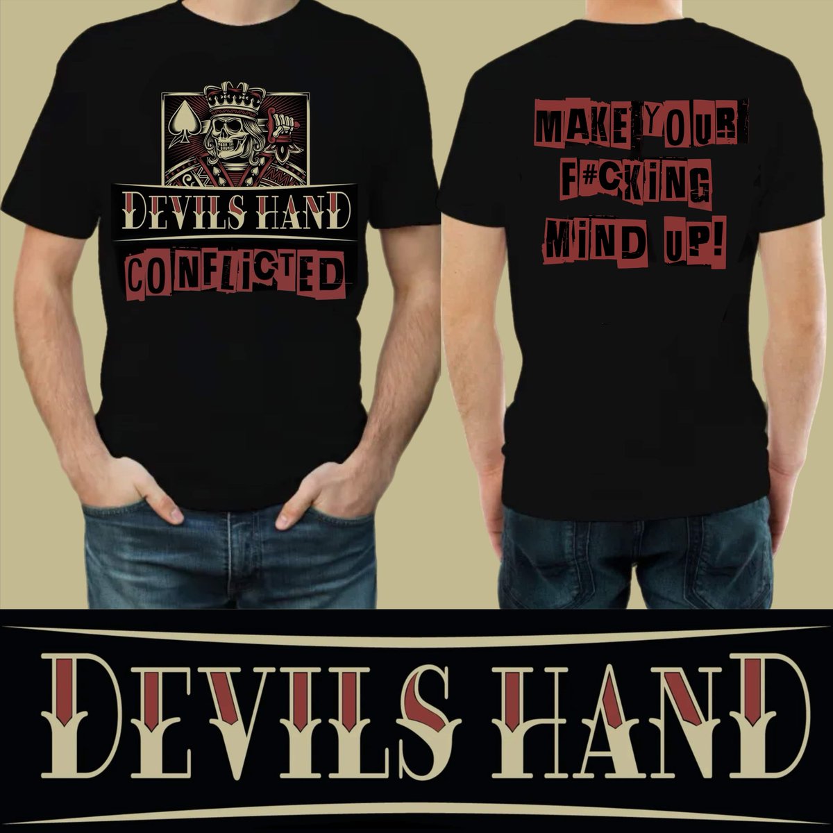 DevilsHandBand's tweet photo. Right people! We’re releasing this t-shirt in limited numbers, to celebrate our first single, Conflicted!
Want one? Comment or drop us a message. 
£17 each. Size guide will be in the comments. https://t.co/N2DCViTlfX