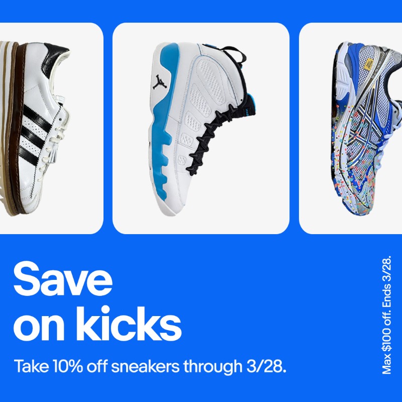 ebaysneakers's tweet photo. Did someone say “save”? Oh yeah, we did 🙋

Take 10% of off your next pair of kicks $100+ through 3/28. Shop the hottest new and pre-loved styles at the link.
