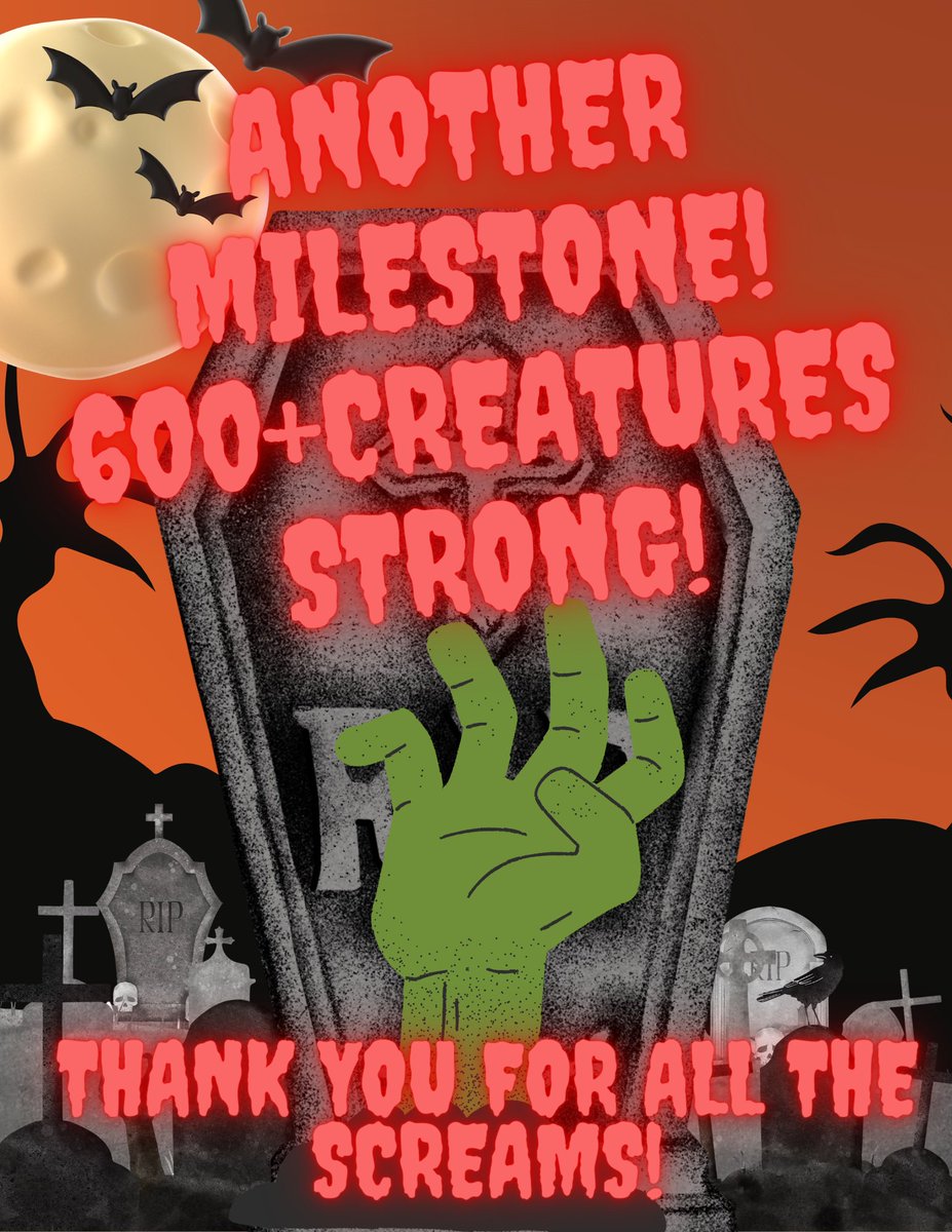 GG_grotesque's tweet photo. The #CreatureCommunity hit another milestone! Less than 1 month after reaching 500 Creatures we have grown to 600! I'd like to thank @GankyGamer @docfischig @GothDamnIt_J for the raids! Thank you to the wonderful community for continuing to be my BEST FIENDS IN THIS UNLIFE! https://t.co/6aVNXYdU4a