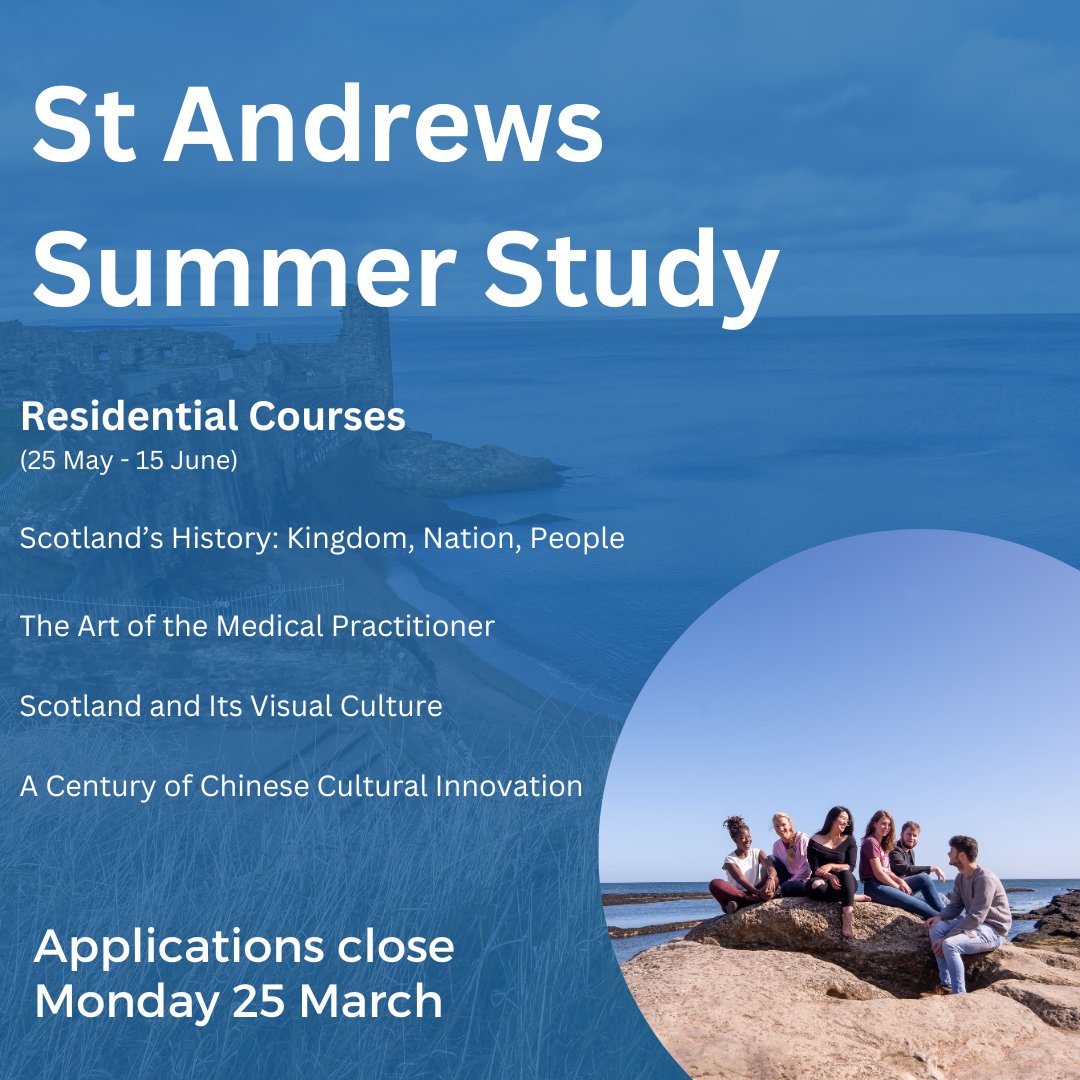 GlobalOfficeStA's tweet photo. Applications are closing soon for St Andrews Summer Study. Get your application in before midnight on Monday 25 March to avoid missing out!
Apply now ➡️ https://t.co/xdtS6Rci6d
#summerstudy #studyabroad https://t.co/tK6jjoXc20