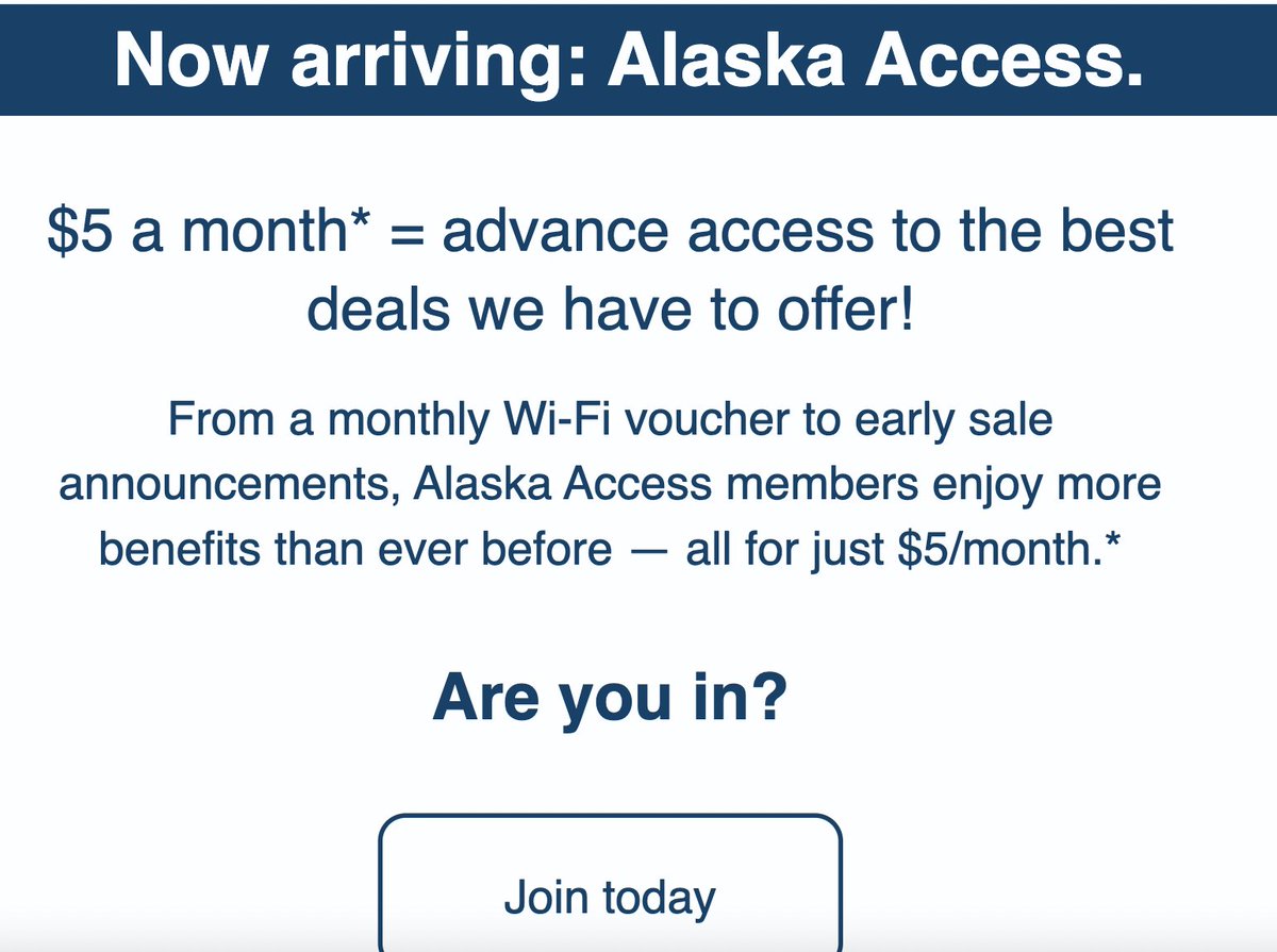This is a new and interesting revenue generator. Charging $5 a month for absolutely nothing. Providing no service and no product. Will #passengers do this? @AlaskaAir I'm curious how many signed up #travel #flying #passengers If everyone signs up... then what do you actually get?