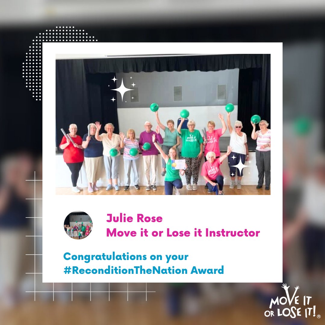 #Moveitorloseit instructor Julie Rose celebrated with her class members this week after receiving her #ReconditionTheNation Gold Award for helping #olderadults stay active & independent for longer with fun & innovative ways to keep moving.😀 @betterageing #ActiveAgeing
