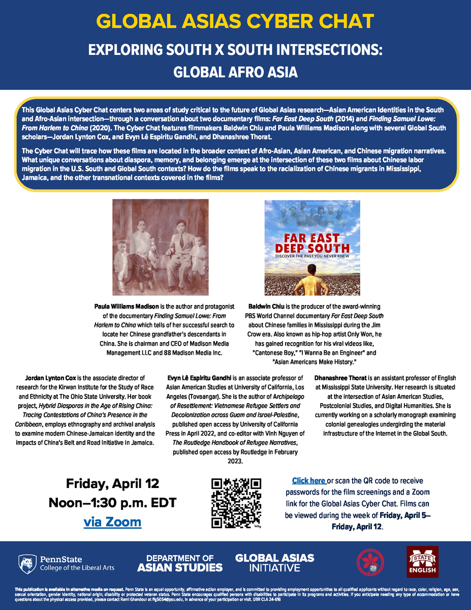 VergeGA's tweet photo. Join us for Exploring South X South Intersections: Global Afro Asia. This GAI Cyber Chat focuses on the films Finding Samuel Lowe: From Harlem to China and Far East Deep South, featuring filmmakers Paula Madison and Baldwin Chu. Participants may screen films and attend the event. https://t.co/ZjUNDMP9Q6