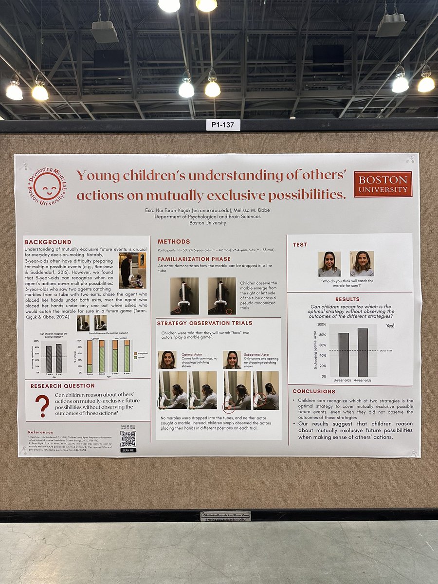 Interested in young children’s understanding of possibility and how they represent the actions (and minds) of others’ in tasks involving mutually exclusive possibilities?

Meet me at Poster P1-137, end of the room, during Poster Session 1 at 1:15. See you there! #CDS2024