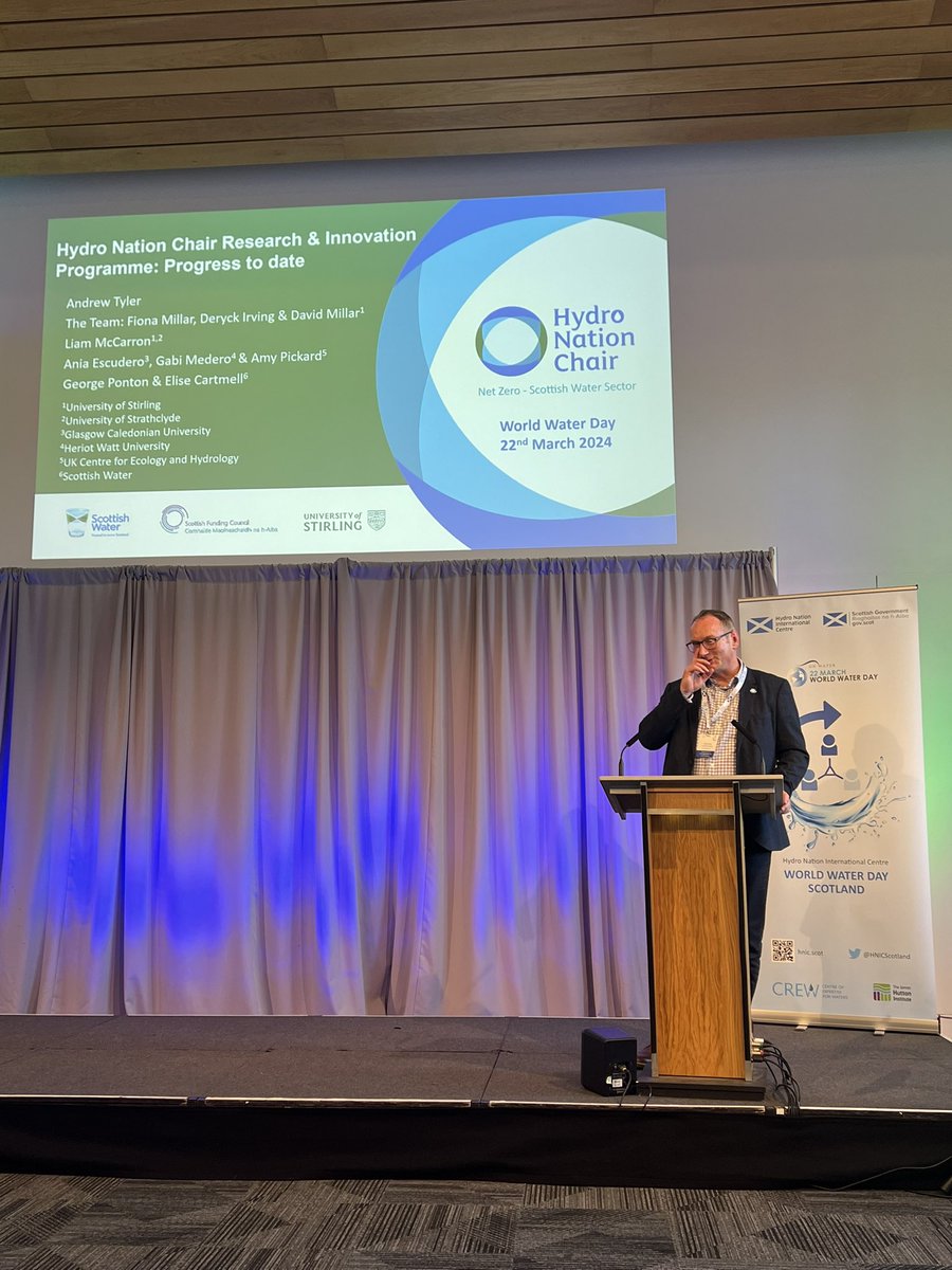 H2ONationChair's tweet image. From launching @H2ONationChair here two years ago to delivering impact and benefit in the journey to Net Zero and beyond, Prof @a_n_tyler presents a brief progress update of our #HydroNationChair programme at @HNICScotland #WorldWaterDay2024 closing sessions