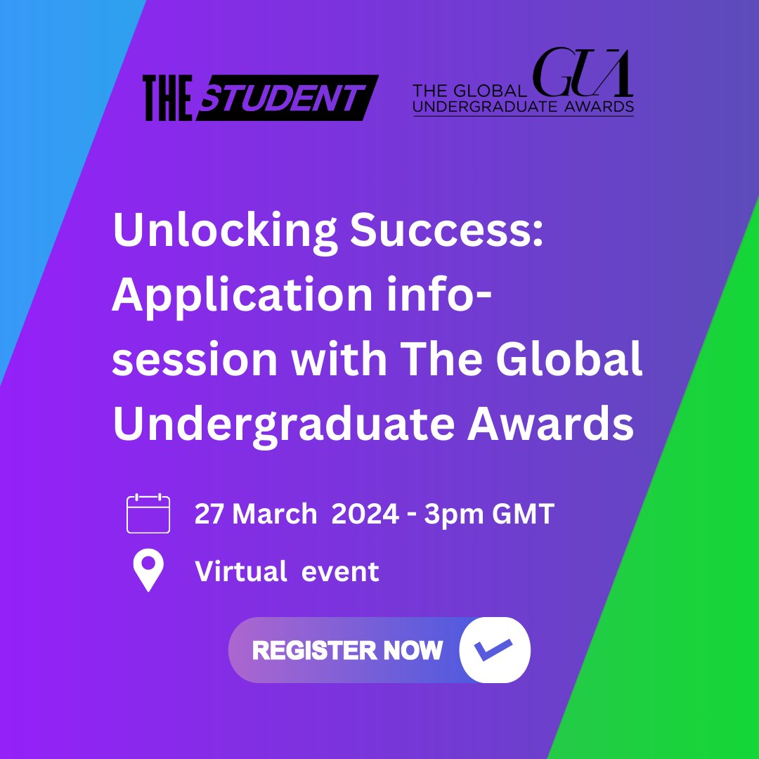 Times Higher Student (@theuniadvice) on Twitter photo Join us and <a href="/UndergradAward/">The Global Undergraduate Awards</a> for a webinar on why entering the Awards could help you gain recognition for your research. Learn about the programme and the Summit in Dublin and how it could help you in your future career.
Register at the link in our bio
#studentsuccess #GUA2024 Join us and <a href="/UndergradAward/">The Global Undergraduate Awards</a> for a webinar on why entering the Awards could help you gain recognition for your research. Learn about the programme and the Summit in Dublin and how it could help you in your future career.
Register at the link in our bio
#studentsuccess #GUA2024