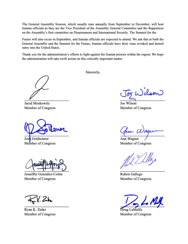 As the world’s largest State Sponsor of Terror, including the horrific killing of three American soldiers in Jordan by an Iranian drone, Iranian regime officials should not be allowed in the U.S., which is why I am leading this bipartisan letter w/@RepMoskowitz to @SecBlinken