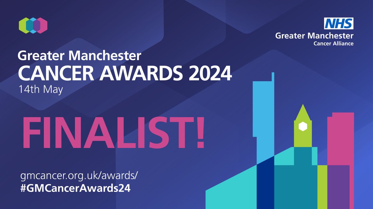 🏆 We're delighted to announce the finalists for the 2024 Greater Manchester Cancer Awards. The awards honour outstanding work to improve lives and treatment for people affected by cancer in Greater Manchester. See the shortlist: bit.ly/43vGot1 #GMCancerAwards24