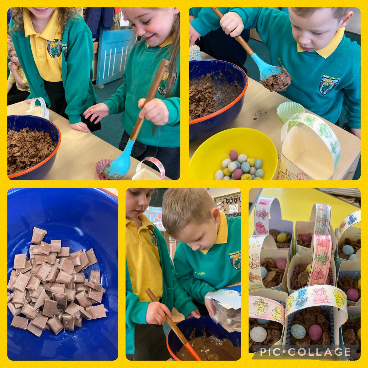 Nythod siolcled - blasus! Chocolate nests - tasty!👨‍🍳🐣🪺🍫⁦<a href="/YsgolPenyPil/">Ysgol Pen y Pîl</a>⁩